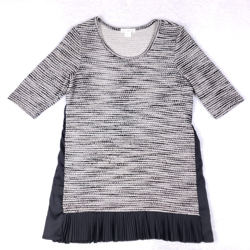 Clu + Willoughby Sweater Dress M Textured Knit Pleated Hem Mixed Media‎